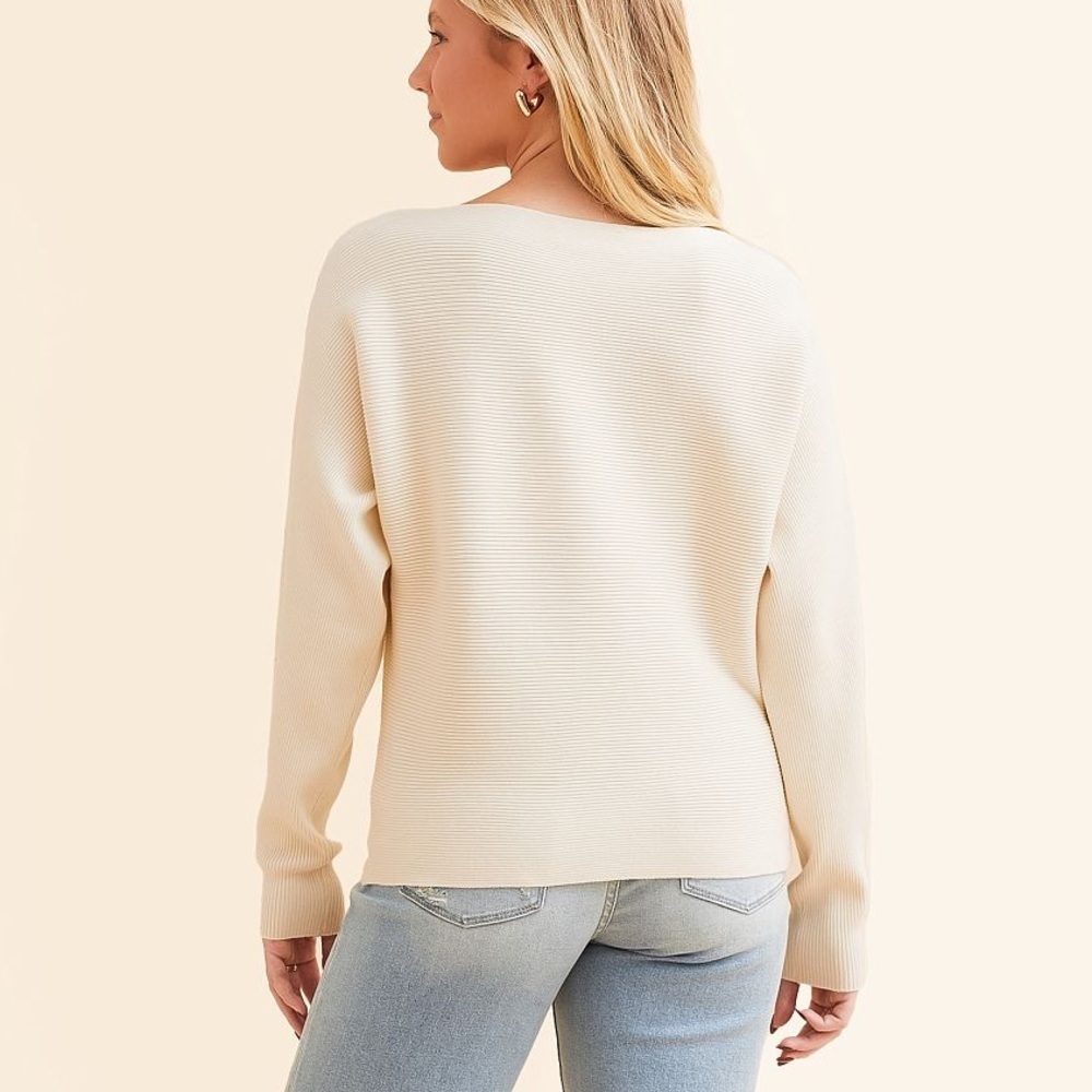 Double Zero Ivory Ribbed Knit Sweater - Picture 2 of 7